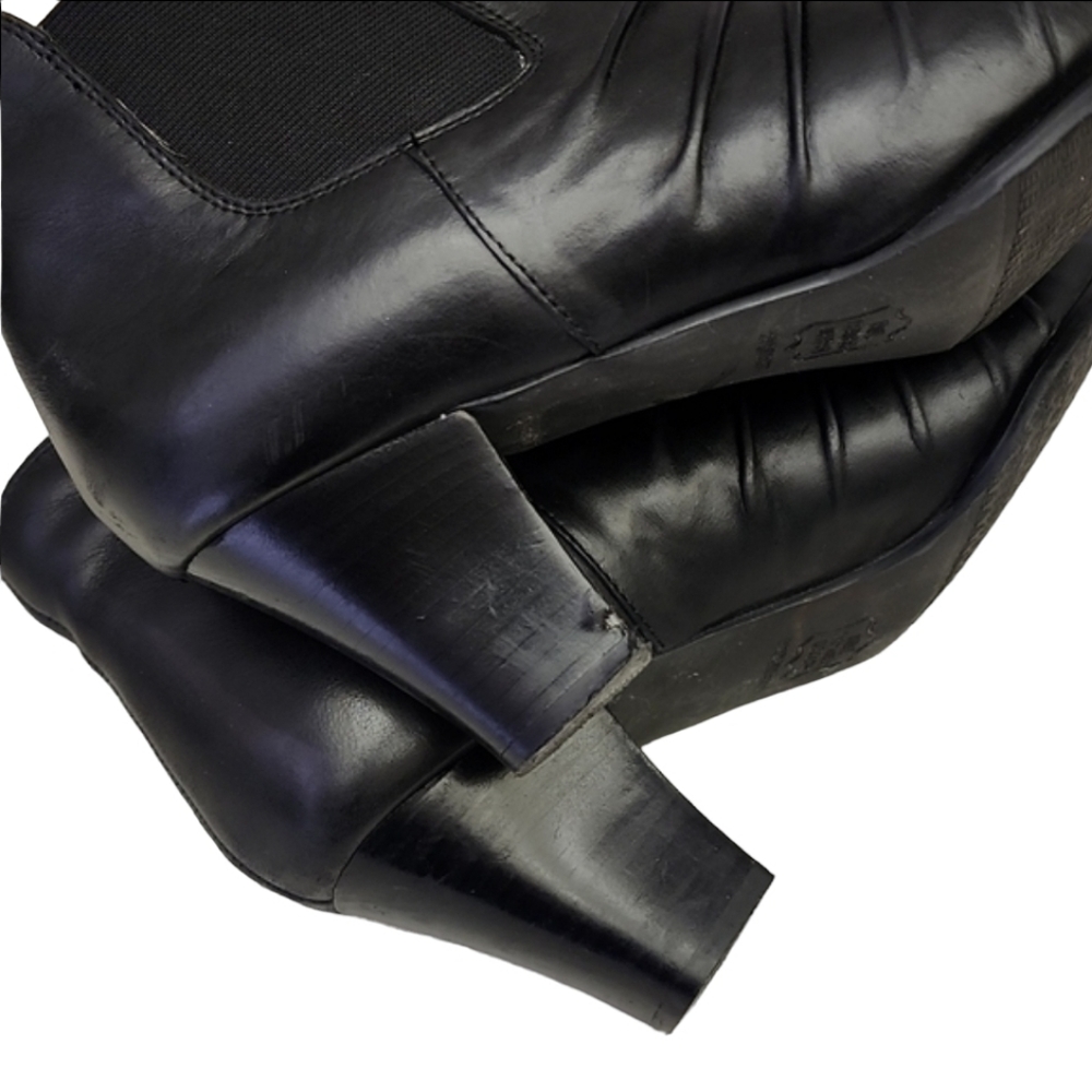 VINTAGE ROS HOMMERSON Ruched Leather Booties 10W Black Chelsea Ankle Booties - Picture 12 of 16